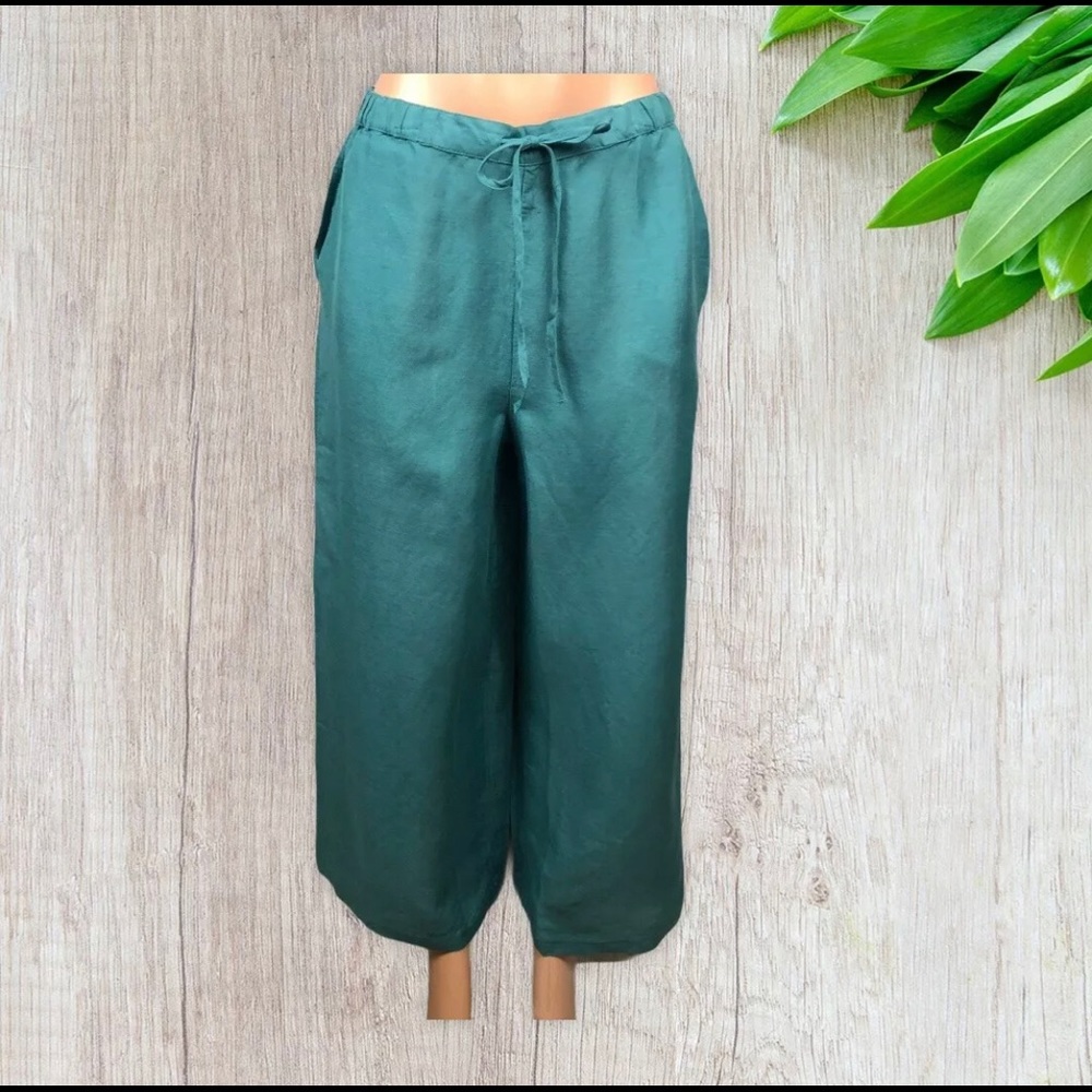 Gudrun Sjoden Green Capri Linen Trousers Sz M